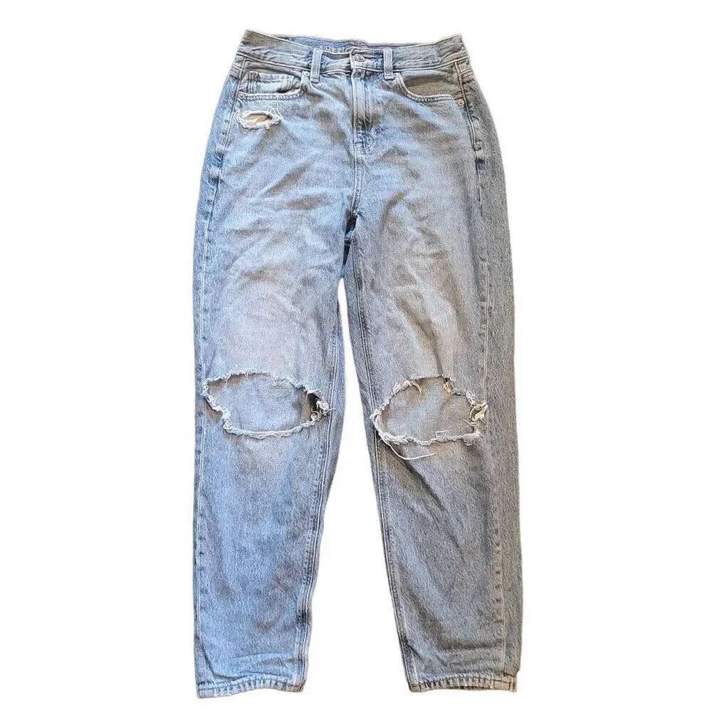 American Eagle Jeans Women's 4 Blue Relaxed Mom High Rise Ripped Distressed